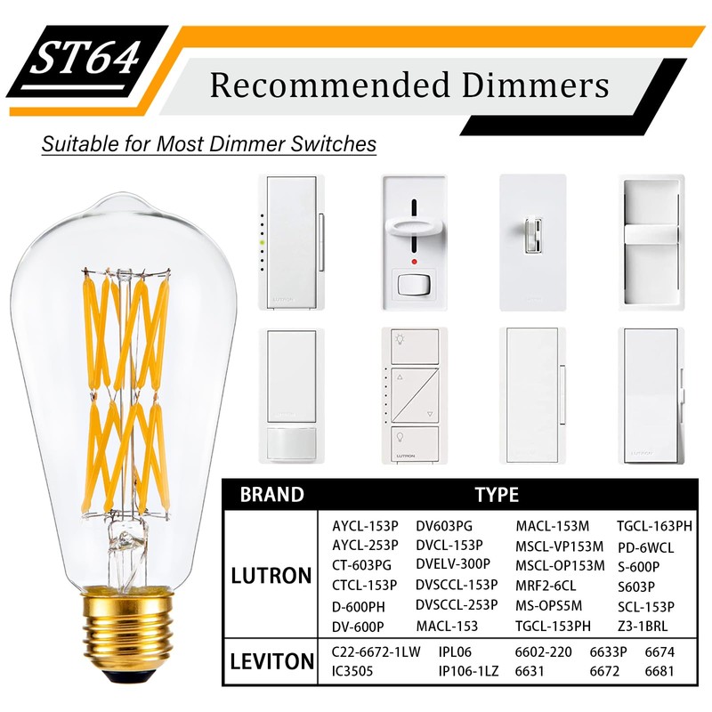 CREATE BRIGHT Vintage ST64 16W Dimmable Led Edison Bulbs 2700K