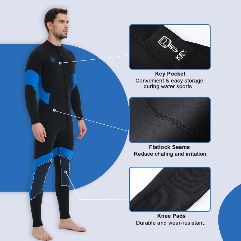 Lemorecn 2mm Wetsuits Front Zip for Men, Men's 2mm Wetsuit