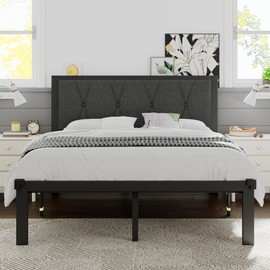 Einhomn Full Size Metal Bed Frame, Platform Bed with Upholstered Button Tufted Headboard, 12" Underbed Storage, Steel Slats Support, No Box Spring Needed, Easy Assembly, Noise-Free, Dark Grey