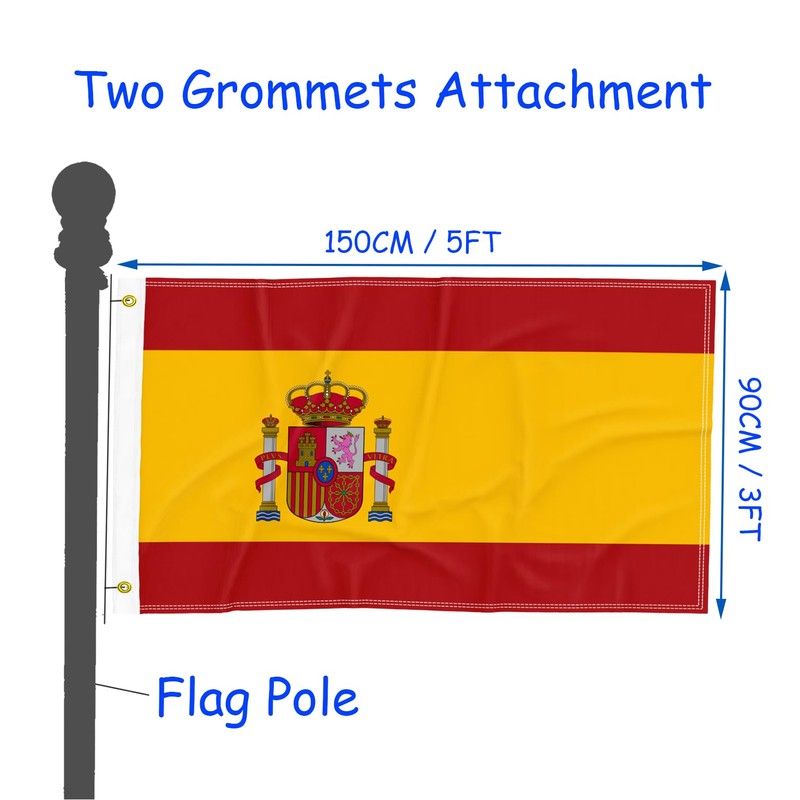 Flag of Spain 3x5FT Double Stitched Polyester Flag with 2