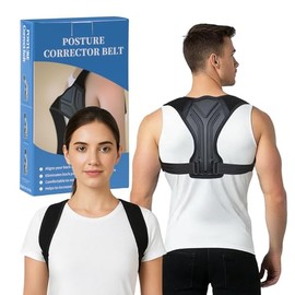 Corrector de postura para hombres y mujeres, faja lumbar ajustable con almohadillas anti-rozaduras para aliviar el dolor de cuello, hombros y espalda 