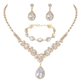 COCIDE Bride Jewelry Set for Women Silver Crystals Wedding Necklace Earrings Bridal Rhinestones Teardrop Pendant Accessorise for Women and Bridesmaids, one size fit all, crystal, rhinestone