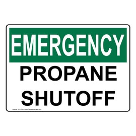 ComplianceSigns.com Emergency Propane Shutoff OSHA Label Decal, 5x3.5 inch 4-Pack Vinyl for Fuel Gases Hazmat