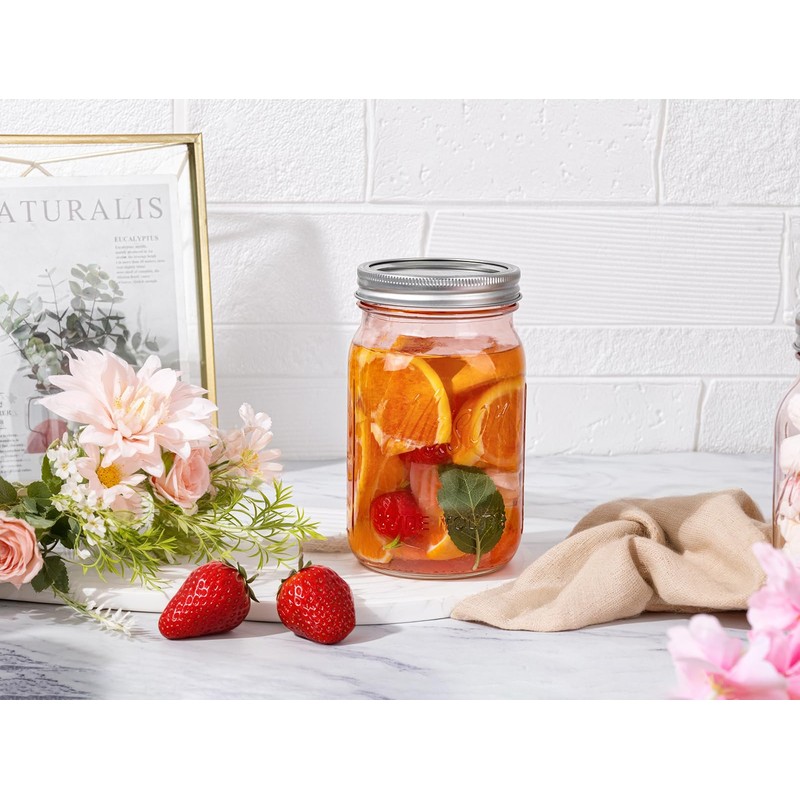 WELLIFE Pink Mason Jars 32 oz,9 Pack Wide Mouth Mason