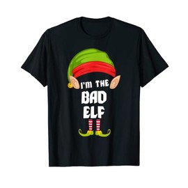 Funny Bad Elf Matching Family Group PJ Christmas T-Shirt, black