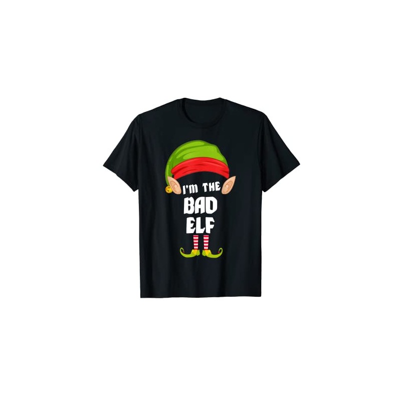 Funny Bad Elf Matching Family Group PJ Christmas T-Shirt, black
