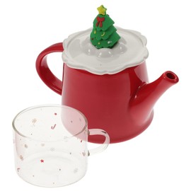 MAGICLULU 1 Set Christmas Themed Ceramic Teapot Set of Christmas Tree Print Teapot Cup Household Tea Ware for Festive Celebrations