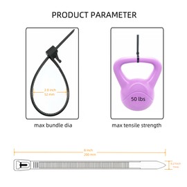 HOTUN 100 Pcs Reusable Releasable Adjustable Nylon Cable Zip Ties(8 Inch,White)