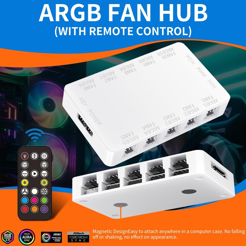 Oddtone ARGB & PWM Fan Hub Controller, 10X Case Fan
