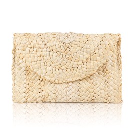 Straw Clutch Purse, Women's Straw Handbag Envelope Bag Wallet Summer Beach Bag, Purse Woven Handbags, Suitable for Storing Mobile Phones, Keys, Lipsticks, White (not exactly white)