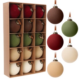 15 Pcs Velvet Christmas Ornaments,Flocked Christmas Ornaments,3.15inch Velvet Christmas Balls Bulk,Neutral Flocked Ornaments,Christmas Ball Ornaments for Xmas Tree Home Holiday Decors (Multicolor)