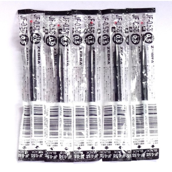 Zebra JF-0.5 Gel Ink Pen Refill, 0.5 mm, Black, 5 Refills per Pack (Japan Import) [Komainu-Dou Original Package]