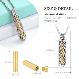 shajwo Cylinder Urn Necklace for Ashes for Women Men Cremation Jewelry Keepsake Memorial Human Pet Ashes Pendant,Gold