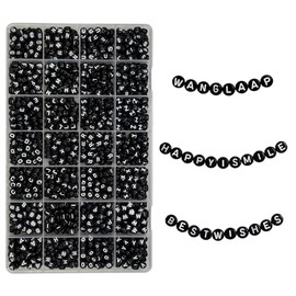 WangLaap 1450Pcs Acrylic 4x7mm Round Letter Beads Kits Alphabet A-Z Number Beads(Black and Numbers)