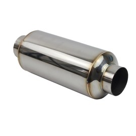 2.5" Inlet Universal Resonator, 2.5" Outlet 12.6" Overall Length Stainless Steel High Performance Exhaust Muffler, Polished, Pass-Thru Design