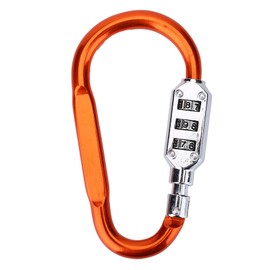 Yuecoom 3 Dial D-Ring Locking Carabiner, Stainless Steel Chain Links, Travel Bag Luggage Security Combination Lock Locking Carabiner Padlock(Orange)