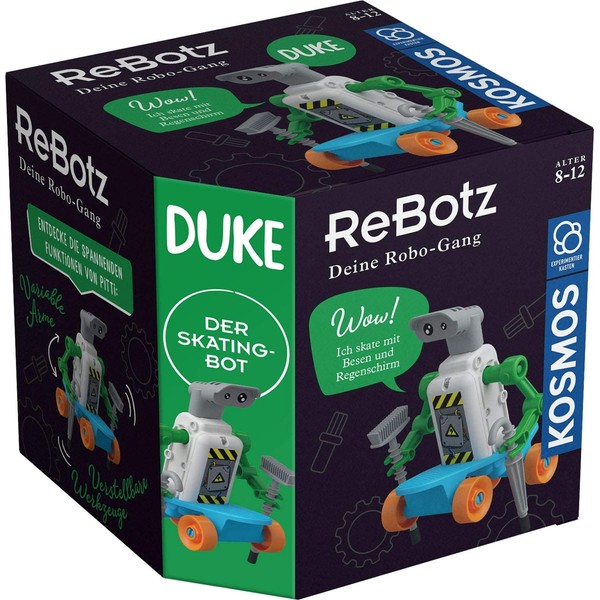 KOSMOS 602598 ReBotz Duke the Skating Bot, Mini Robot for Building, Playing and Collecting for a Robo-Gear, Robot Toy, Experiment Set for Children from 8-12 Years