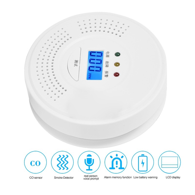 LCD Display Carbon Monoxide Alarm Detector Voice Type CO Smoke