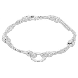 Tuscany Silver Women's Sterling Silver Disc Double Snake Chain Bracelet - 19cm/7.5'