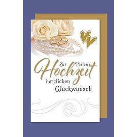 Pearl Wedding 30th Anniversary Card Greeting Card Gold Rings 16 x 11 cm