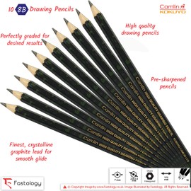 KOKUYO CAMLIN 8B Graded Drawing Pencils Finest Crystalline Graphite Lead Sketch Tone Draw Write Drawing Pack (10 x 8B Grade Pencils + 1 x PATEL Black Ball Pen)