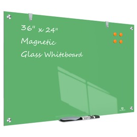 TSJ OFFICE Glass Dry-Erase Board - 36 x 24 Inches Wall Mounted Magnetic Whiteboard, Large Frameless Glass White Board for Office, Home & School, Green