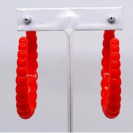Unbranded Wide hoop plastic beaded texture post red color hoops acrylic 2 inch earrings