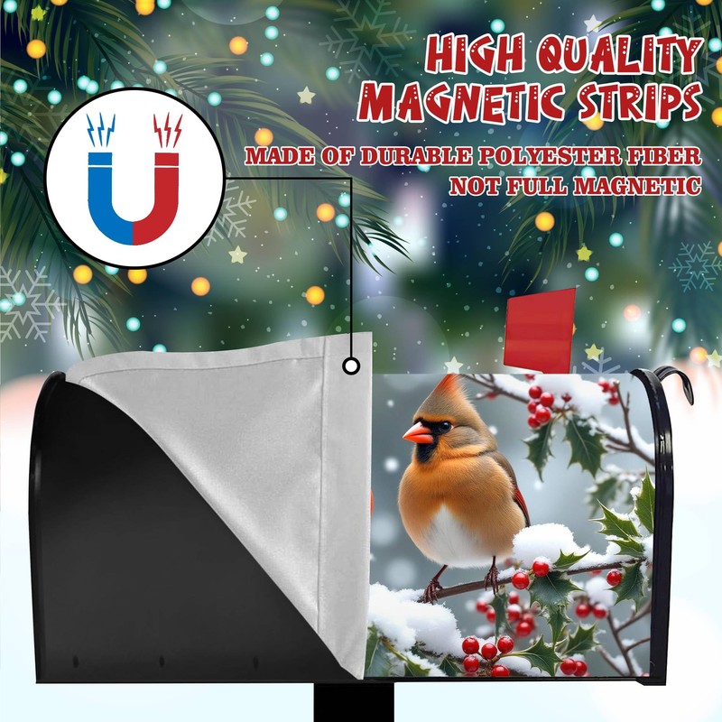 Winter Cardinal Birds Mailbox Cover - Magnetic Standard Size 18"