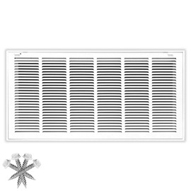 30x14 Return Air Vent Cover Grille for Wall or Ceiling Duct Opening - 1" Filter Compatible - Removable Flat Stamped Face Air Filter Grill by HVAC Premium - White - Overall Size: 32.5" x 16.5"