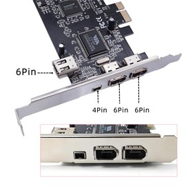 Xiwai PCI-E 1X 4X 16X to IEEE 1394a Firewire 400 Capture Card 6Pin and 4Pin 4 Ports PCI Express Card IEEE-1394 400Mbps Adapter for Windows Mac Os Linux