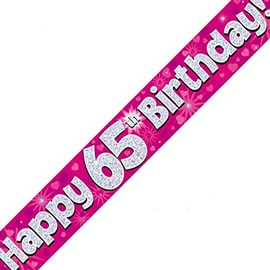 65th Birthday Pink Birthday Party Foil Banner Pennant Age 65