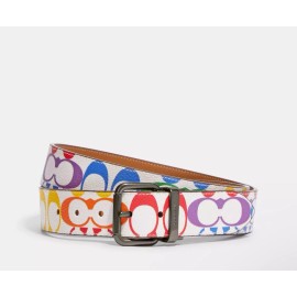Coach NWT coach Roller Buckle Cut To Size Reversible Belt In Rainbow Signature C4153.