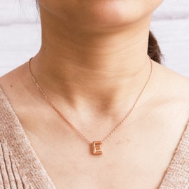 Philip Jones Rose Gold Plated Initial Necklace Letter E Created with Zircondia® Crystals