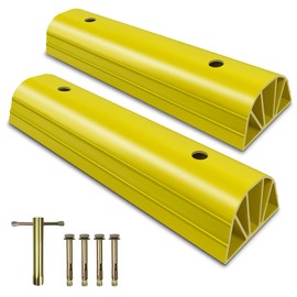 HOXWELL Garage Tire Stops for Garage Floor High-Visibility, 2 Pack 3.1" Higher Block Bumpers for Parking Car SUV Truck, Heavy Duty Car Wheel Stopper for Driveway Outdoor, Easy Installation