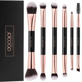 docolor Pinceles de Maquillaje de Doble Extremo, Juego de 6 Pinceles de Sombras para Ojos Profesionales, Set de Pinceles para Base, Sombra, Difuminado y Cejas, Kit de Viaje