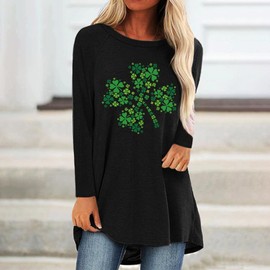 YOPLANET Womens St Patricks Day Shamrock Shirts Irish Long Tunic Tops to Wear with Leggings Plus Size, Long Sleeve O Neck Tunics