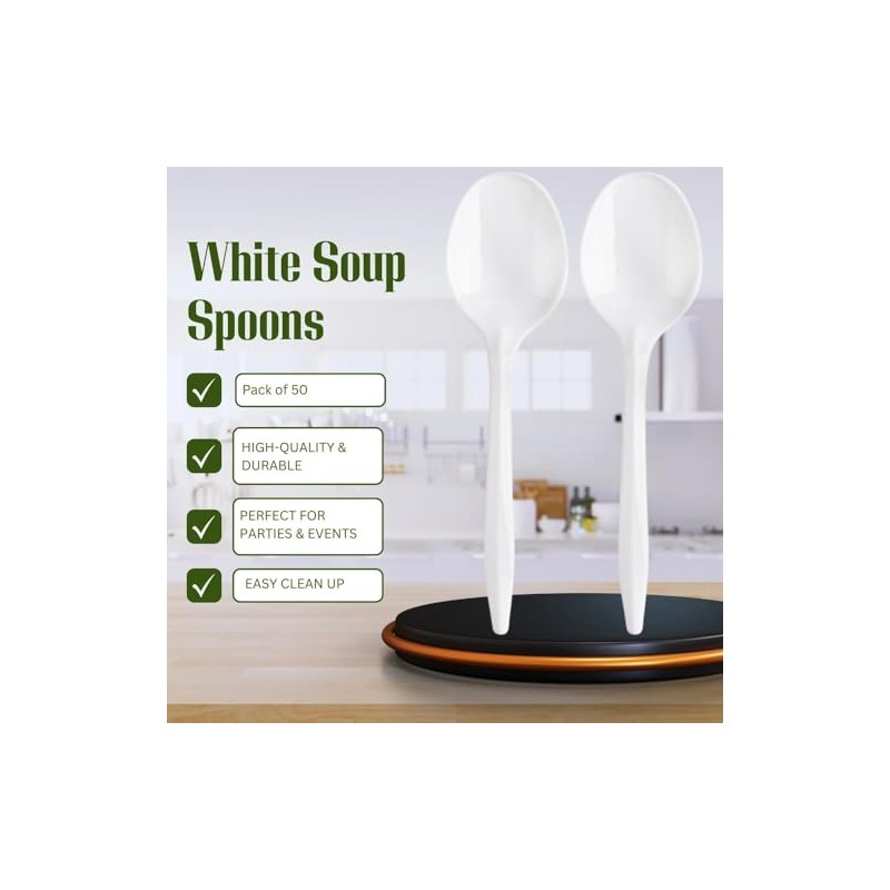 Basic Cutlery Collection 50-Count Medium Weight White Plastic Soup Spoons