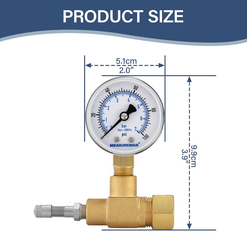 MEASUREMAN Air Over Water Test Regulator with Gauge, 2” Dial,