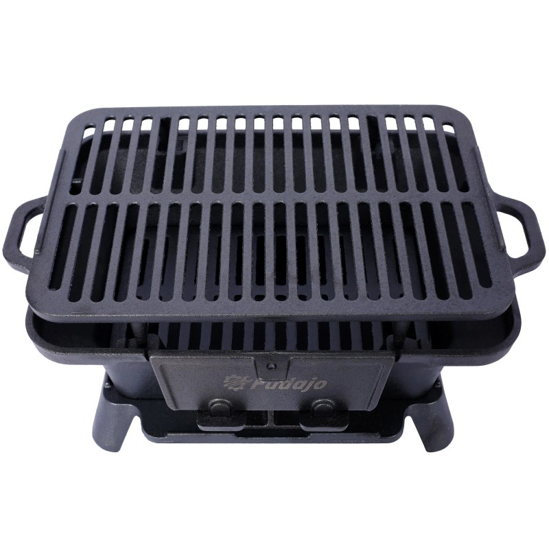Oval Cast Iron Grill Outdoor, Portable Charcoal Grill& Tabletop Cast