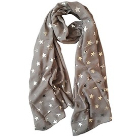 GlamLondon Star Scarf Glitter STARS Silver Foil Print Fashion Ladies Womens Classy Party Wrap (Grey Dark)