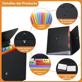 Carpeta Organizadora de Documentos,Folder con 13 Bolsillos Plastico,Recibos,Tamaño A4 Cartas Con Etiquetas Adhesivas Para Clase,Casa,Oficina Y Viajes(1)