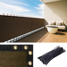 Royal Shade Custom Size 3' x 8' Brown Balcony Privacy Screen Apartment Above Railing Porch Patio Fence Windscreen Cover Netting Mesh Fabric Cloth - Cable Zip Ties Included (We Make Custom Size)