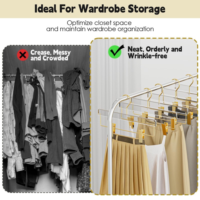 Acrylic Gold Pants Hangers with Adjustable Clips 10 Pack, Non-Slip
