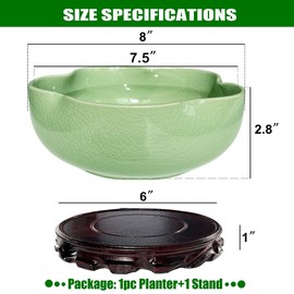MUZHI Lotus Flower Bowl Planter for Water Lily Seeds 8", Elegant Hole-Free Ice Crack Hydroponic Pink Lotus Plant Bowl Pot with Stand