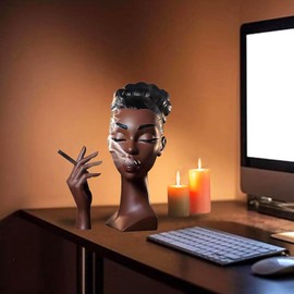 KHIEO Head Incense Burner Black Woman, Funny and Elegant Head Scents Burner Black Women Facial Decoration, Waterfall Headscents Incense Holder, Ideal for Home Decor and Relaxation (A, Normal)