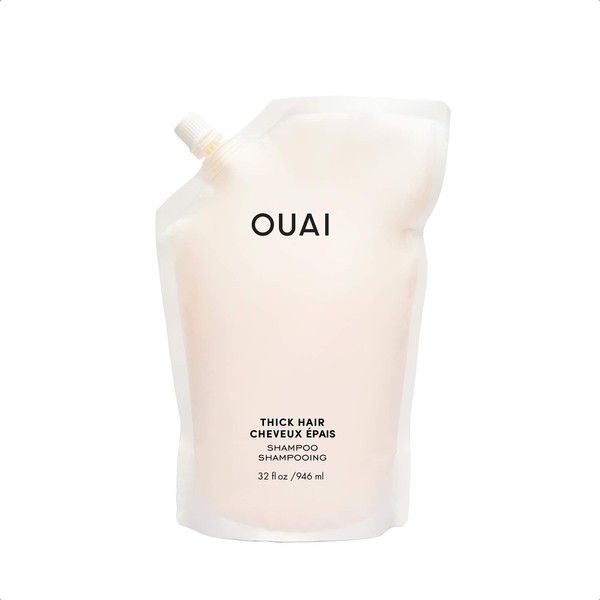 OUAI Thick Shampoo Refill - Moisturizing Shampoo with Keratin, Marshmallow Root, Shea Butter & Avocado Oil for Thick Hair - Strengthens & Hydrates - Paraben, Phthalate, Sulfate Free Shampoo - 32 oz