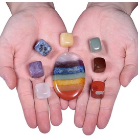 mookaitedecor 7 Chakra Thumb Stone Set, Oval Shape Polished Bag Worry Crystal Stone for Anxiety Healing Reiki Balancing Meditation Decoration