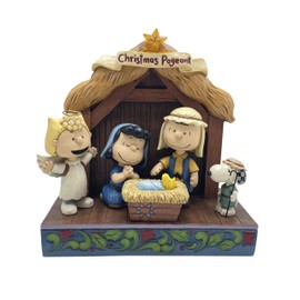 Enesco Peanuts by Jim Shore Christmas Pageant Nativity Scene Lit Figurine-Stone Resin Hand Crafted Painted Collectible Peanuts Snoopy Figurines Christmas Home Decor Statue with Lights, 6.89 Inch