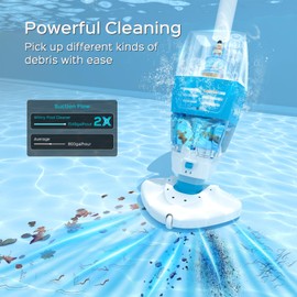 (2024 Upgraded) Pool Vacuum for Above Ground Pools with Telescopic Pole, Rechargeable Handheld Pool Vacuum,60 Mins Runtime,2 in 1 Cleaning Head, Pool Vac Ideal for Smalll Pools, Hot Tubs, Spas,Pond