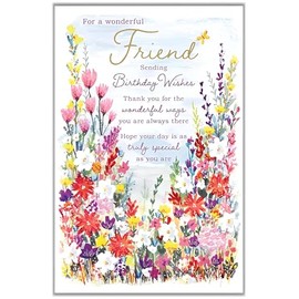 Paper Rose Friend Birthday Card - Happy Birthday Card with Wildflower Garden Design and Special Finishes - Birthday Cards for Women
